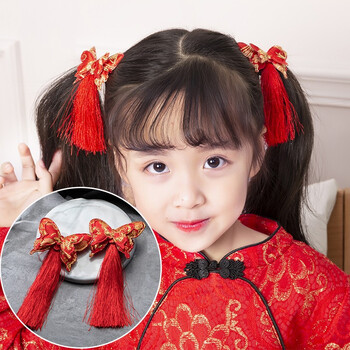 儿童发饰中国风古代唐装发夹头花流苏宝宝新年女童娃娃过年头饰品 1