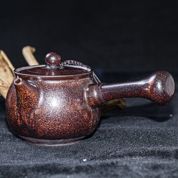 柴烧【紫金铁锈唐羽壶】宋风古韵 叶秋 建阳建盏 满水300cc   o-46