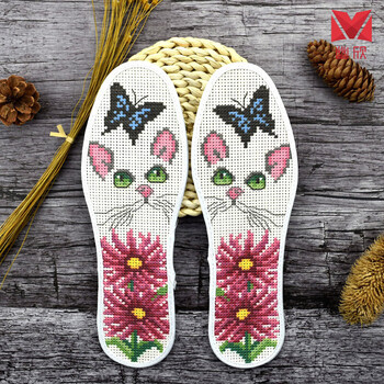 鞋垫自己绣全棉新款手工半成品针线印绣花图案花朵自己绣1212小猫蝴蝶