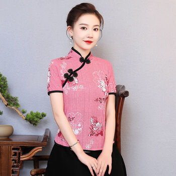 吉亚普旗袍改良民国风旗袍连衣春装旗袍上衣洋气40岁50岁t恤中年女