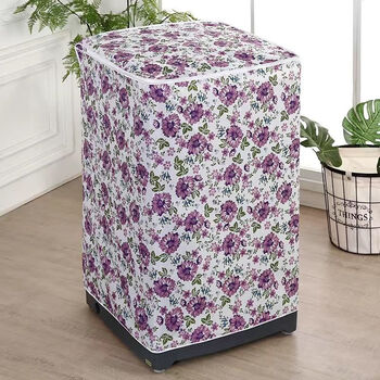 洗衣机罩防水小天鹅通用自动波轮上开滚筒加厚防尘罩子 紫色花(涂银