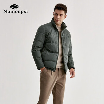 numonpxi品牌休闲立领羽绒服男冬季保暖鹅绒防寒服外套03c灰绿s