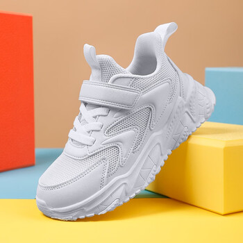 duckkids儿童跑步鞋春秋双网透气4-14岁男童运动鞋男孩网鞋纯白小白鞋