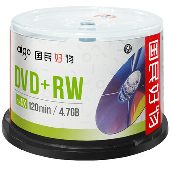 爱国者（aigo）DVD+RW 空白光盘/刻录盘 1-4速4.7GB 台产 桶装50片 可擦写 可重复刻录
