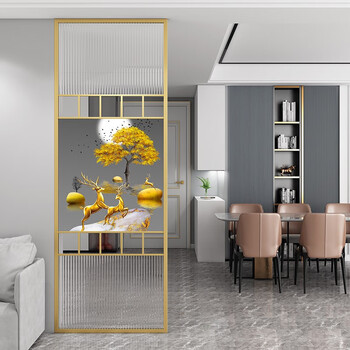 创意现代轻奢长虹玻璃入户进门新中式不锈钢玄关隔断墙款式4一平方