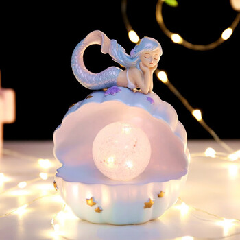 可爱装饰品贝壳美人鱼摆件摆设女儿房间卧室布置梦幻儿童海洋风珠光蓝