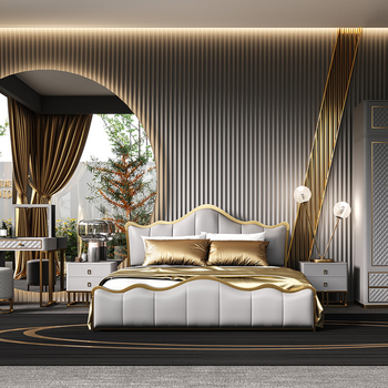 初趣木语皇冠高端高档高级奢华豪华主卧次卧双人皮床现代意式极简轻奢