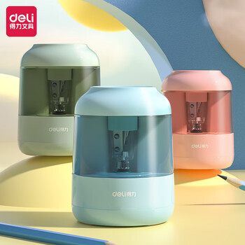 得力（deli） 电动卷笔刀小学生自动削笔器转笔刀 钨钢刀芯 单电源 绿色 68670