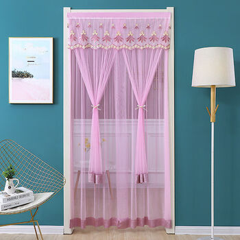 门帘免打孔配魔术贴蕾丝隔断帘厨房卧室装饰帘凤尾粉色宽高1魔术贴