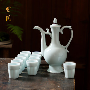丰阁一两白酒杯仿古风家用酒壶高脚杯供奉烈黄小酒盅中式陶瓷酒具套装