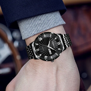 海力欧手表男士运动防水机械表全自动国产商务男表品牌 098全黑黑面