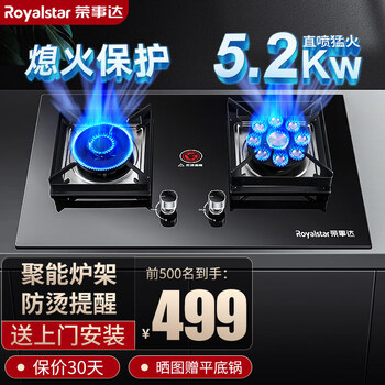 荣事达（Royalstar）燃气灶双灶煤气灶具大火力家用聚能九头鸳鸯猛火灶台式嵌入式天然气液化气炉具 可拆卸炉头+红点防烫（天然气）