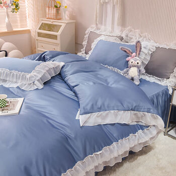 韩式公主风冰丝床上四件套夏季丝滑裸睡床裙款床单被套床上4件套淡雅