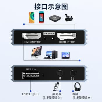 SK-LINK USB3.0视频采集卡 4K环出适用Switch/PS5手机平板电脑相机摄像机抖音游戏直播会议1080P60Hz采集