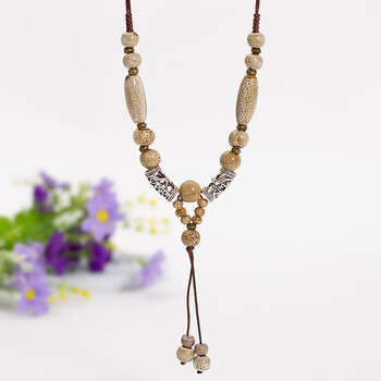 ruixiu景德镇陶瓷项链新款民族风贵妃醉女学生长款毛衣链饰品02花釉白