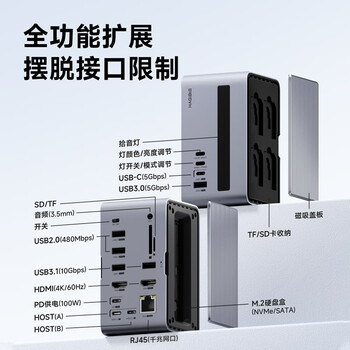 海备思拾音拓展坞桌面扩展坞USB多接口扩展转接器Type-C硬盘盒M.2雷电4适用苹果电脑Mac笔记本网口转换器