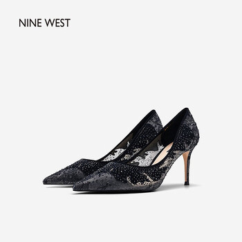 Nine Westa Nine West 玖熙春夏晚宴单鞋亮钻浅口细跟织物 羊反绒女鞋新娘婚鞋 伴娘高跟鞋a黑色37 行情报价价格评测 京东