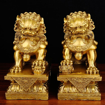 纯铜狮子摆件镇宅一对北京铜狮居风水宫门狮装饰摆设小 小号一对