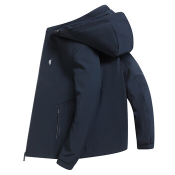 保罗夹克男秋冬季连帽外套纯色大码长袖中青年防风连帽夹克衫 墨绿 m