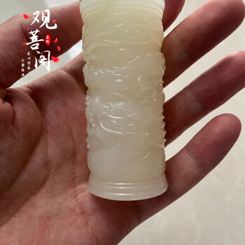 观菩阁冰种青白玉龙柱手把件 龙盘柱辈辈福玉石手玩件男款 超大号76
