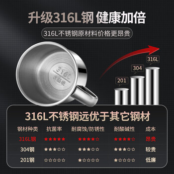 美厨（maxcook）316L不锈钢杯子 家用水杯口杯泡茶杯学生大容量550ml 带柄MCB9569