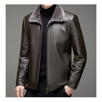 中老年男士翻领真皮皮皮夹克真皮外套老人男式真皮皮衣中年人老人款