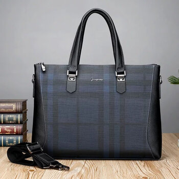 酷奇袋鼠kuqidaishu牌新款手提包男士皮单肩斜挎包牛皮时尚休闲男蓝色