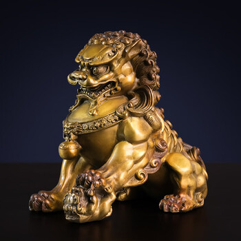 灵明珠宝铜狮子摆件宫门狮子家居装饰品工艺新中式礼品金属铜雕铜狮子