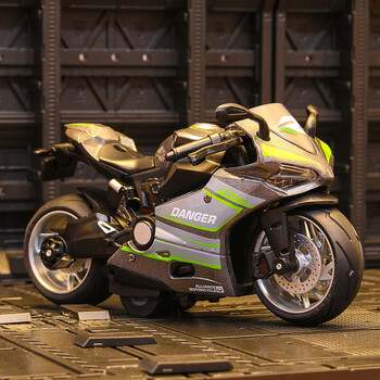 仿真回力合金车逼真模型赛车灯光声效儿童男孩3岁礼物 (杜卡迪)银色