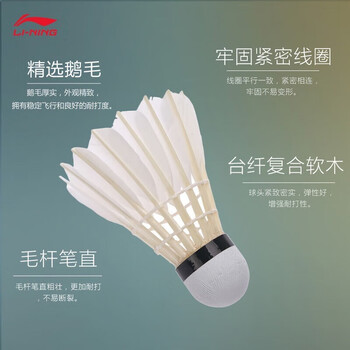 李宁（LI-NING）羽毛球G600鹅毛球青年比赛专用球耐打飞行稳定一筒12只装77速