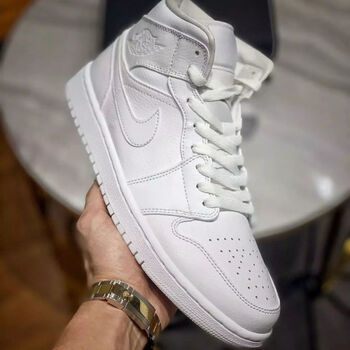 冬季限定air jordan 1 mid aj  全白高帮男女休闲运动 纯白 36