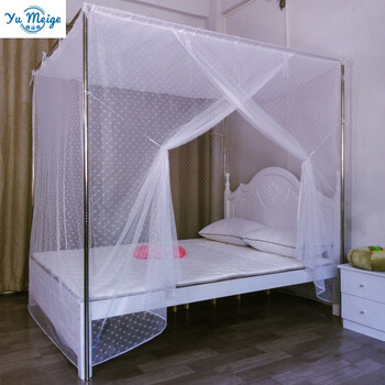 传统加厚梅花穿竹竿绑绳防尘布顶单门农村木床用 小梅加密【单蚊帐】