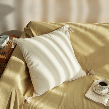 抱枕ins风轻奢抱枕套黄色纯色水洗棉北欧风格沙发靠垫靠枕 柔白色 40