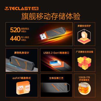 台电（TECLAST）256GB USB3.2固态U盘 读速520MB/s 高速办公大容量车载u盘 电脑移动硬盘系统优盘