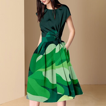 欧美时尚绿色收腰连衣裙夏2022新款气质减龄显瘦中长裙子潮6069绿色m