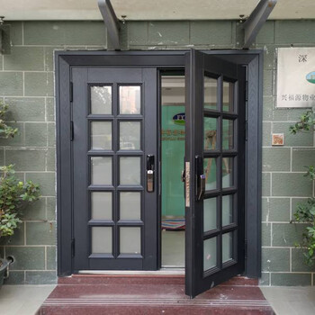 大门双开门锌合金入户门家用乡村农村进户四开对开玻璃防盗门仿铜定金