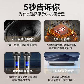 思承（SOCOVEZ）G65回音壁电视音响 家庭KTV音响套装5.1家庭影院杜比全景声 家庭K歌无线蓝牙麦克风低音炮音响组套