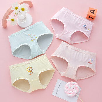 不夹pp三角裤适合3-15岁女孩子小学生花边彩色舒适三角底裤(四条装)