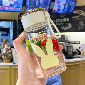 abdt创意便携ins玻璃水杯高颜值透明喝水花茶杯子网红随手杯森系清新