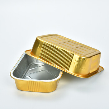 振锦10只装金色航空锡纸盒长方形一次性餐盒加厚带盖铝箔外卖打包盒