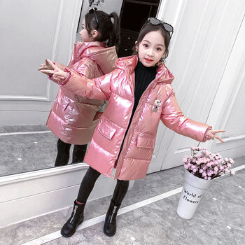 女童棉袄冬装新款洋气棉服儿童加厚中长款外套小女孩童装棉衣粉红色