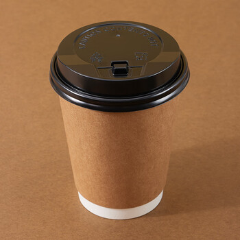 拜杰一次性咖啡杯一次性杯子纸杯豆浆奶茶杯双层带盖热饮杯280ml25只