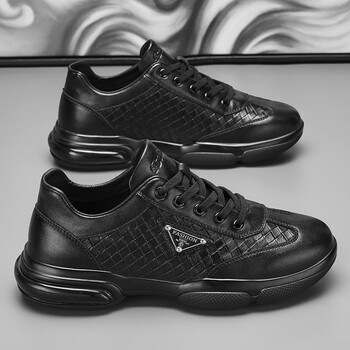 狄宏男鞋春秋季高端头层牛皮编织减震气垫皮鞋低帮真牛皮休闲运动鞋