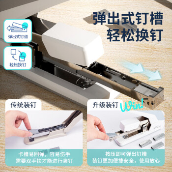 得力(deli)40页省力订书机/订书器 防卡钉功能 弹出式钉道 办公用品 白色