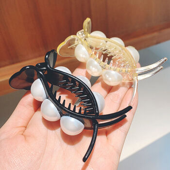 韩国发抓珍珠发卡后脑勺抓夹简约气质丸子头盘发器网红发夹头饰香槟