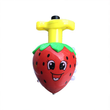 绿野客儿童玩具草莓闪光音乐陀螺按压旋转创意水果七彩造型可爱红色