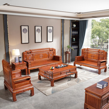 菠萝格实木沙发菠萝格中式仿古实木金木榫卯雕花沙发客厅家具组合配套
