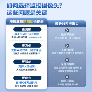 HIKVISION海康威视监控摄像头400万2K高清全彩夜视语音对讲AI人形检测户外防水poe供电监控器K24H-LT 6MM