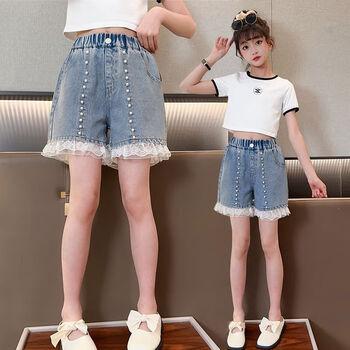 外穿夏季薄款小学生儿童裤子gg8851珍珠蕾丝短裤120码建议身高115左右