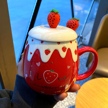 店长推荐可爱陶瓷杯子少女心带盖勺马克杯草莓大容量创意家用早餐燕麦